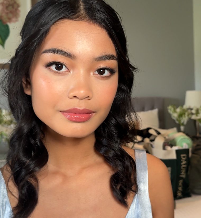 A birthday look: a soft pink lip and dark waves